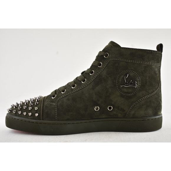Christian Louboutin Men Lou Spikes Flat Tyrol Green Suede High Top Sneaker 43 10 - Picture 10 of 13